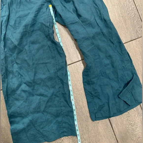 Athleta Playa Linen Borealis Green Wide Leg Crop Pants Size 8 Tall - Picture 7 of 10